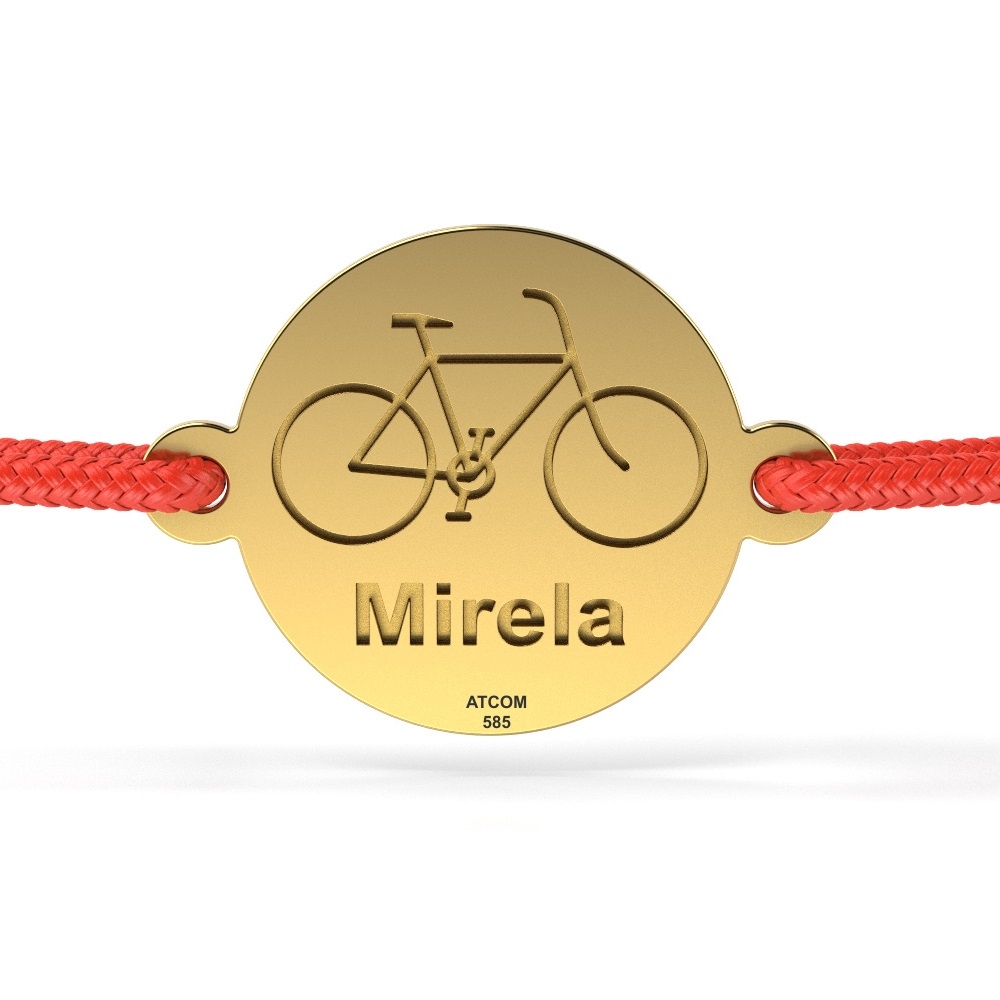 Bratarica din aur galben cu snur rosu model Banut bicicleta