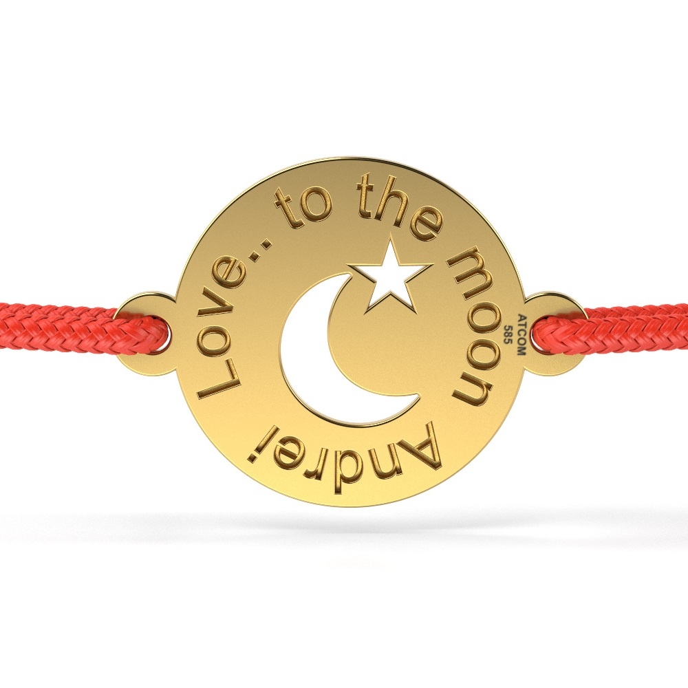 Bratarica din aur galben cu snur rosu model Love to the moon
