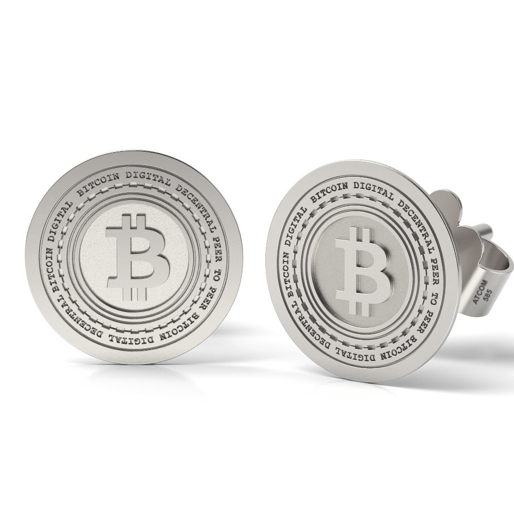 Cercei din argint model Bitcoin