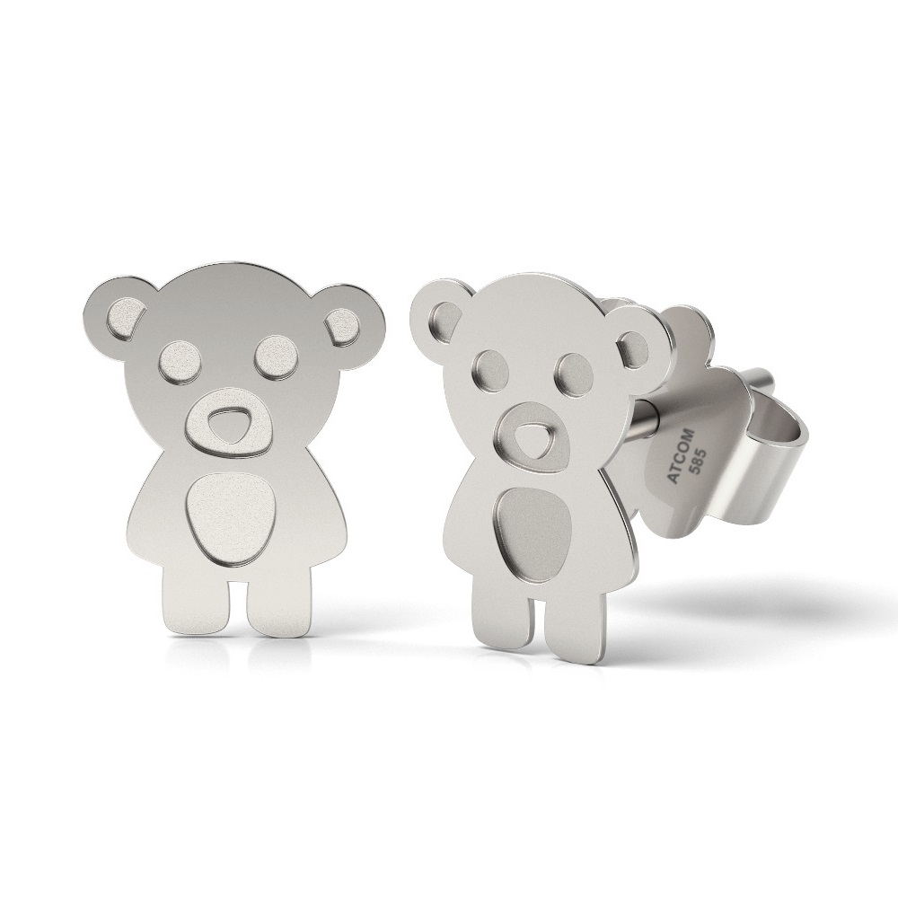 Cercei din aur alb model Teddy Bear