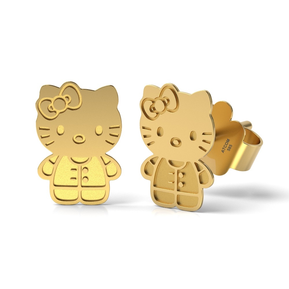 Cercei din aur galben model Hello Kitty