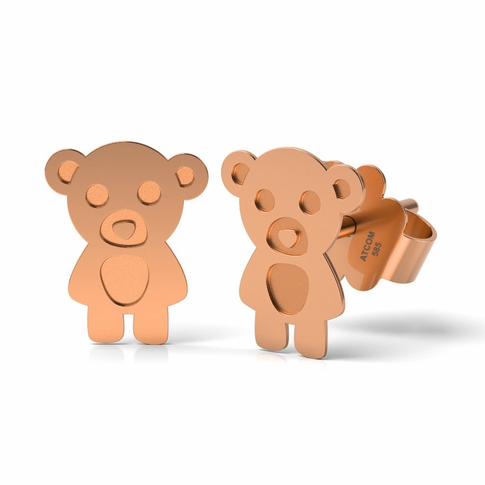 Cercei din aur roz model Teddy Bear