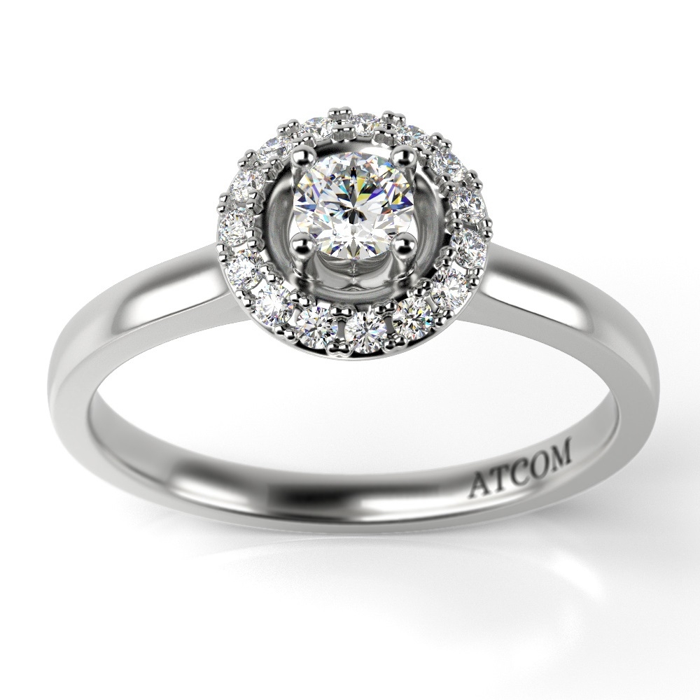Inel de logodna ATCOM Lux cu 17 diamante LAMBERT, din aur alb cu finisaje lucioase.