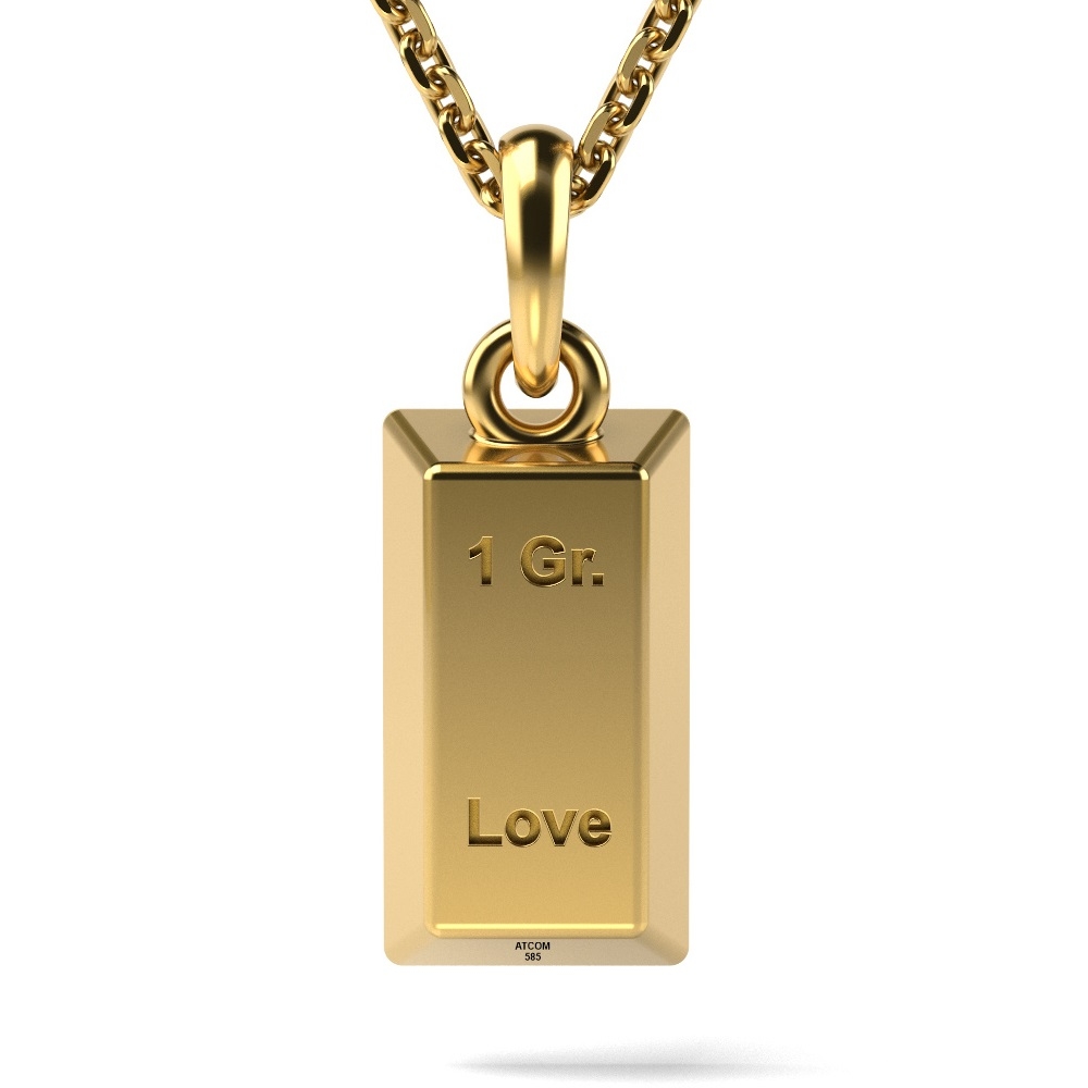 Lant cu pandantiv din aur galben model 1 Gram Love