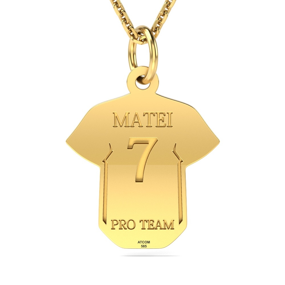 Lantisor cu pandantiv personalizat din aur galben model Tricou de fotbal