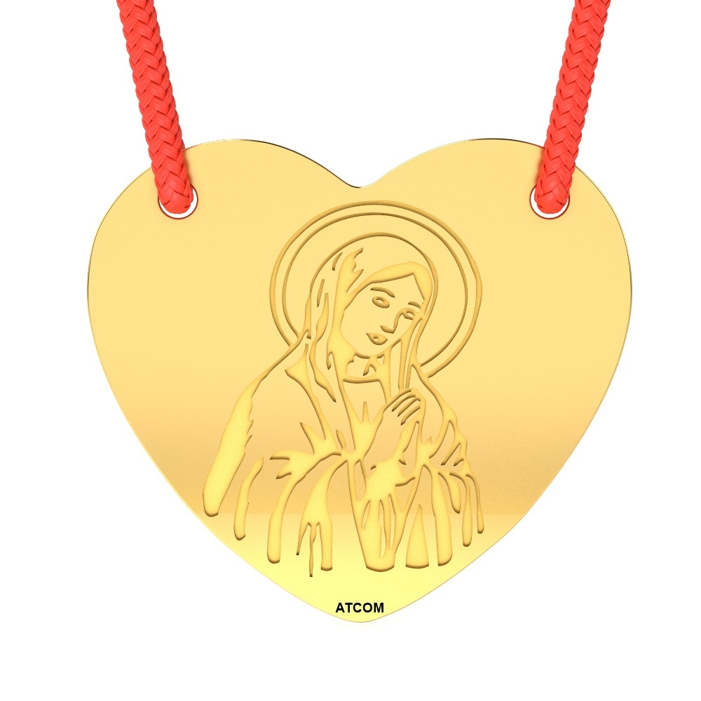 Pandantiv din aur galben cu snur rosu model Inimioara ortodoxa 1