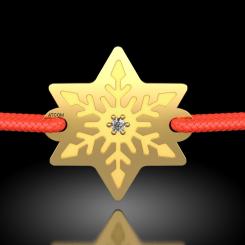 Brățară din aur galben cu șnur roșu model Fulg de diamant 2