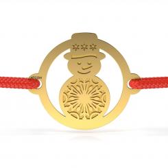 Brățară din aur galben cu șnur roșu model Om de zăpadă Pălărioară 1