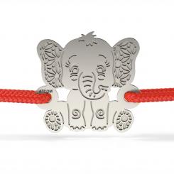 Bratara din argint cu snur rosu model Elefant Dantelat