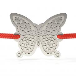 Bratara din argint cu snur rosu model Happy Butterfly 1