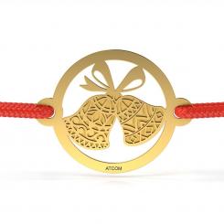 Bratara din aur galben cu snur rosu model Clopoței dantelați 1