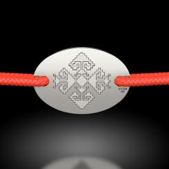 Bratarica din argint cu snur rosu model Motive traditionale oval 2