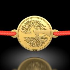 Bratarica din aur galben cu snur rosu model Pomul vietii Yin si Yang 4