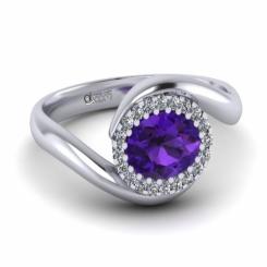 Inel de logodna ATCOM Lux cu ametist si diamante VEGA aur alb 2