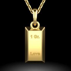 Lant cu pandantiv din aur galben model 1 Gram Love 4