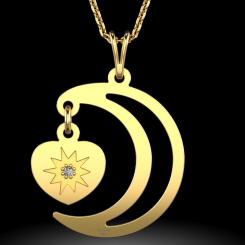 Lantisor cu pandantiv din aur galben model Moon and heart 4