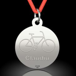 Pandantiv din argint cu snur rosu cod: Banut bicicleta 2
