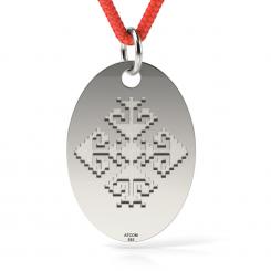 Pandantiv din argint cu snur rosu model Motive traditionale oval