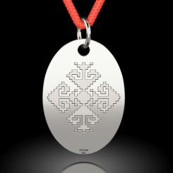 Pandantiv din argint cu snur rosu model Motive traditionale oval 2