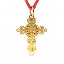 Pandantiv din aur galben cu snur rosu model Cruce crestina 1