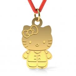 Pandantiv din aur galben cu snur rosu model Hello Kitty 1